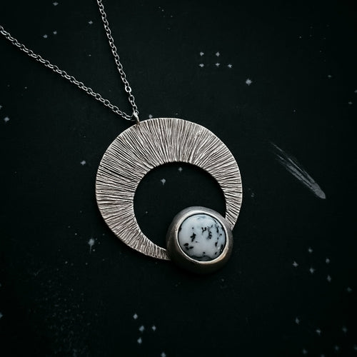 Moon Pendant Necklace with Dendritic Agate STONE